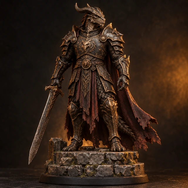 Figura colecionável ilustrativa: cavaleiro dracônico